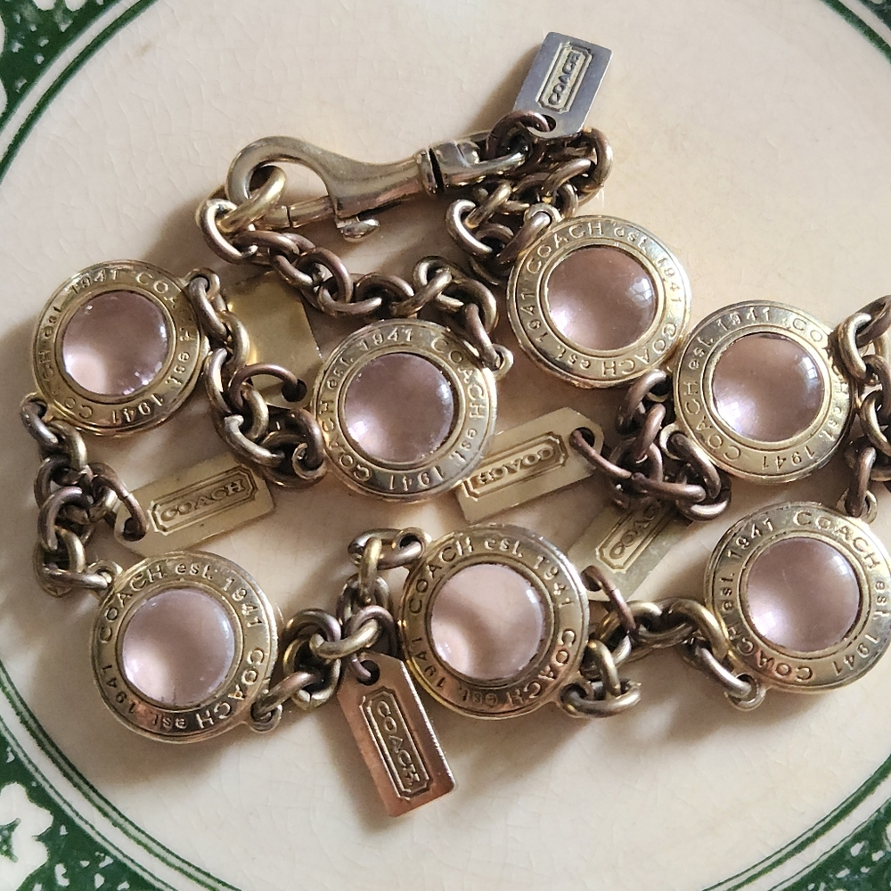 Vintage Rare Coach 1941 Pink Glass Snaphead Cabochon Necklace 🔥 - Picture 8 of 16